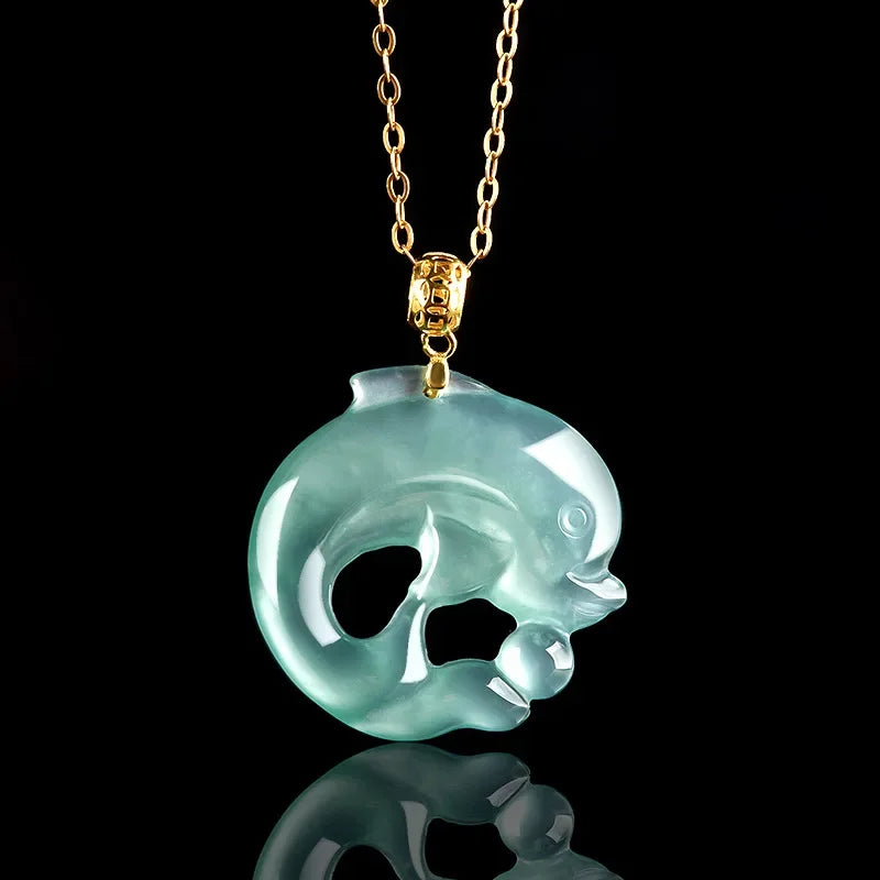 Burmese Jade lotus Dragon Pendant Blue Gemstone Necklace Pendants 18K gold Natural Designer Jadeite Necklaces Gemstones Charm