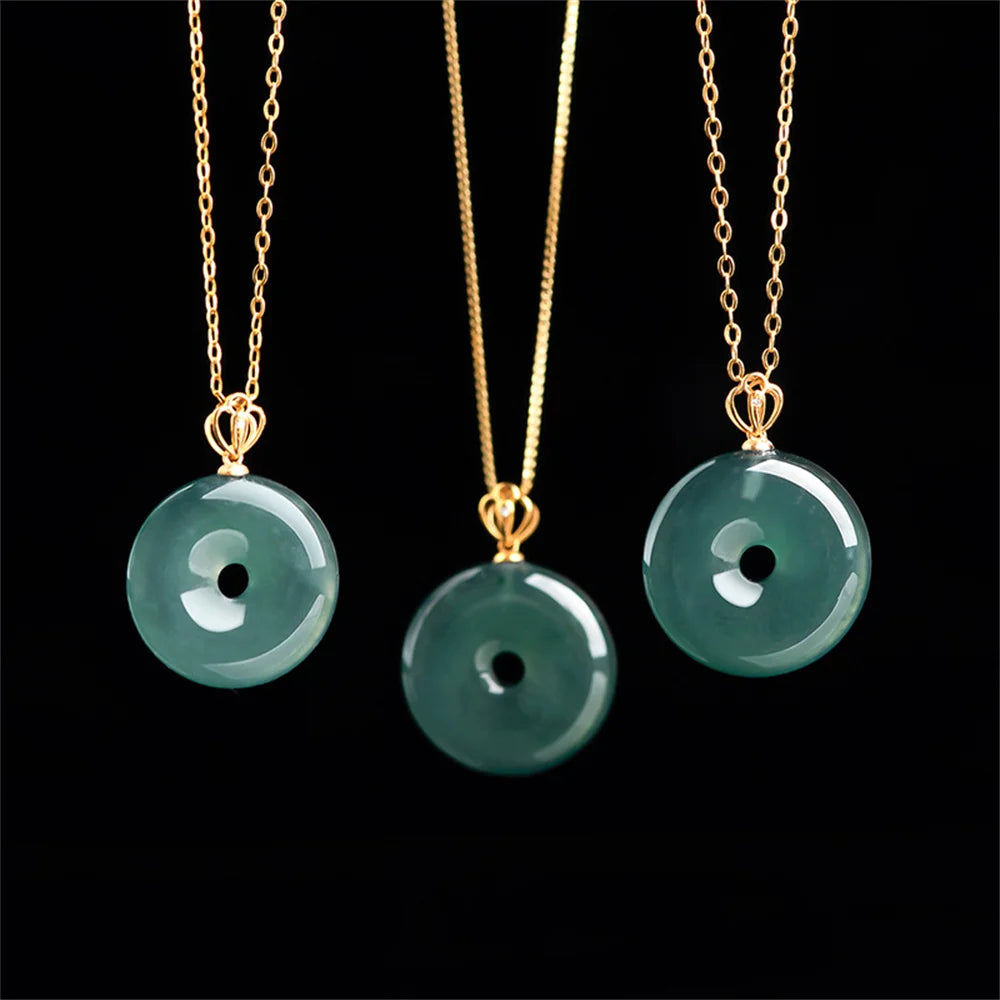 Charm 18K Gold Natural Ice Green Jadeite Round Harmony Buckle Pendant Amulet Necklace Certified Trendy Woman's Jewelry Gift