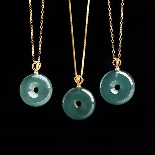 Charm 18K Gold Natural Ice Green Jadeite Round Harmony Buckle Pendant Amulet Necklace Certified Trendy Woman's Jewelry Gift