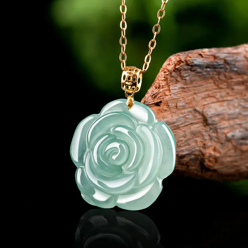 Burmese Jade lotus Dragon Pendant Blue Gemstone Necklace Pendants 18K gold Natural Designer Jadeite Necklaces Gemstones Charm