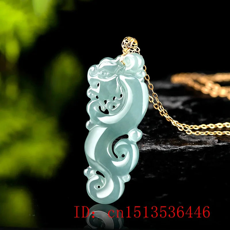 Burmese Jade lotus Dragon Pendant Blue Gemstone Necklace Pendants 18K gold Natural Designer Jadeite Necklaces Gemstones Charm