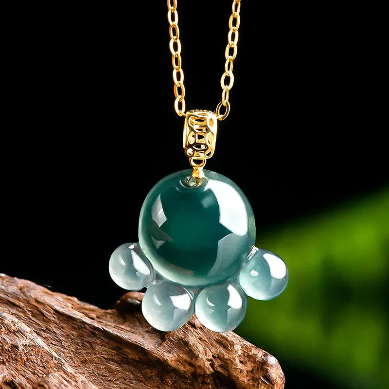 Burmese Jade lotus Dragon Pendant Blue Gemstone Necklace Pendants 18K gold Natural Designer Jadeite Necklaces Gemstones Charm