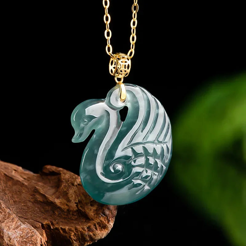 Burmese Jade lotus Dragon Pendant Blue Gemstone Necklace Pendants 18K gold Natural Designer Jadeite Necklaces Gemstones Charm