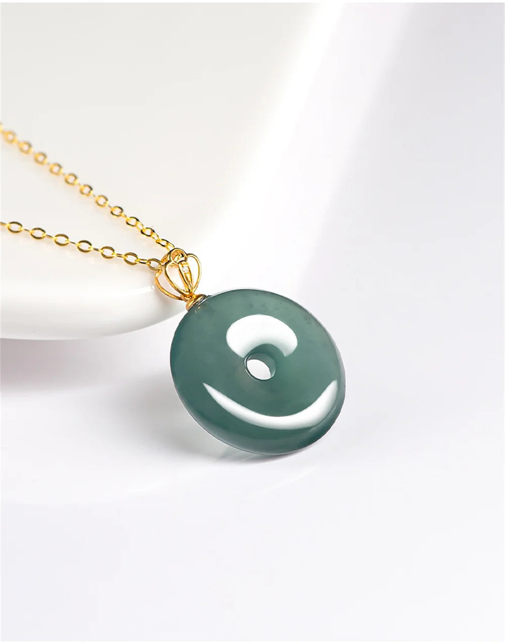Charm 18K Gold Natural Ice Green Jadeite Round Harmony Buckle Pendant Amulet Necklace Certified Trendy Woman's Jewelry Gift