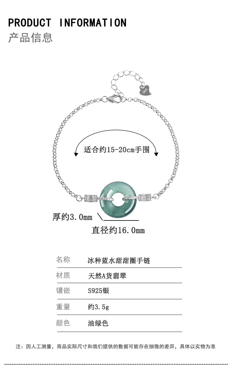 High End Natural A-grade Blue Water Jade Bracelet Ice Jadeite S925 Silver Inlaid Women's Fashion Jewelry Wholesale Drop Shipping