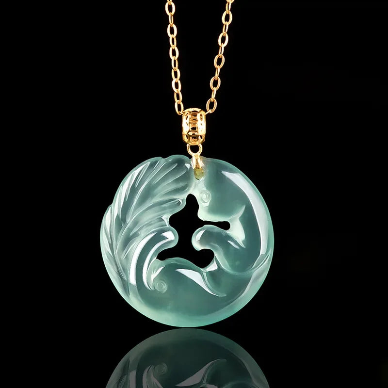 Burmese Jade lotus Dragon Pendant Blue Gemstone Necklace Pendants 18K gold Natural Designer Jadeite Necklaces Gemstones Charm