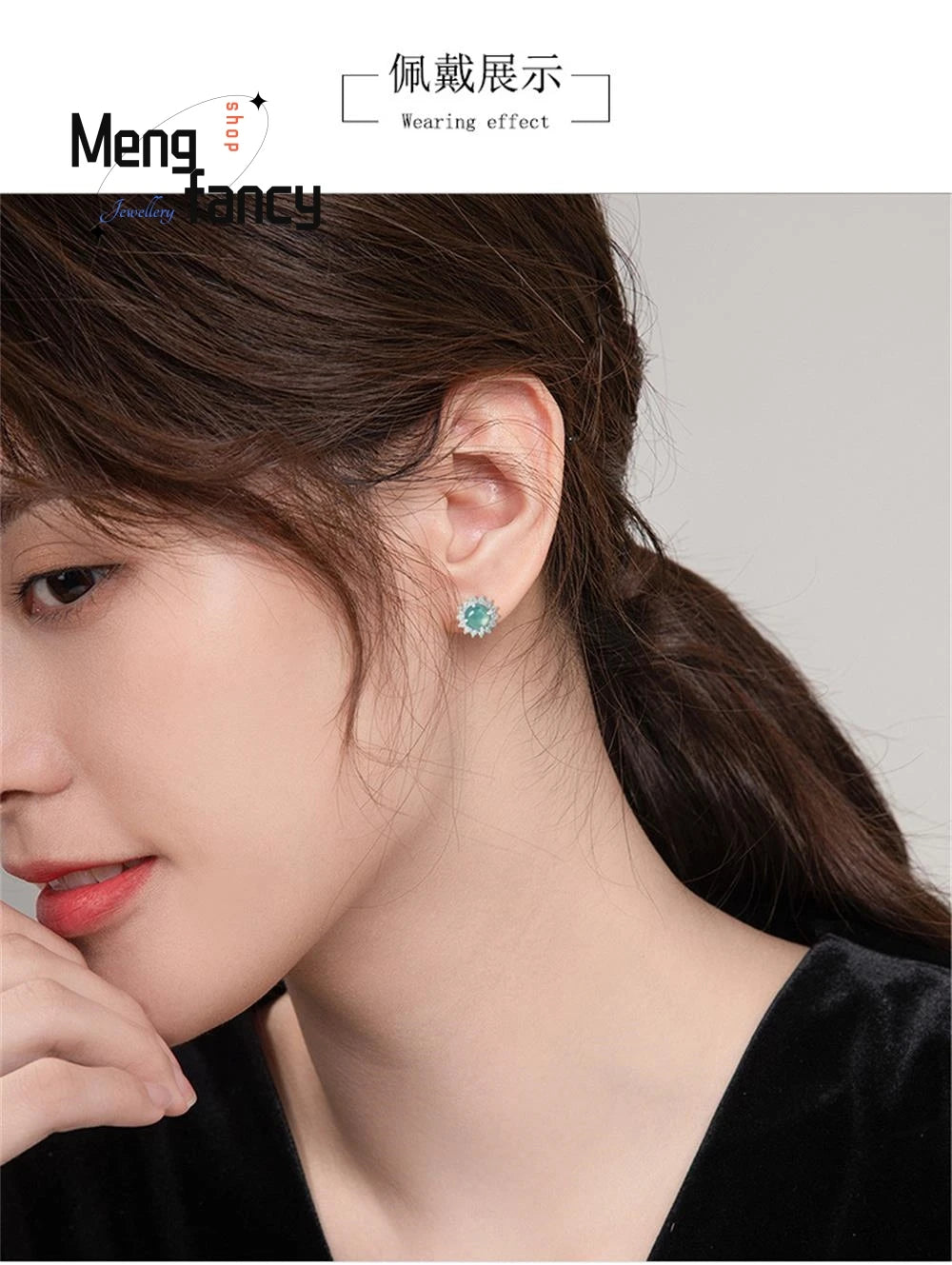 Genuine Natural A-goods Jadeite Blue Water Earrings Ice Jade S925 Silver Inlay Exquisite Elegant Luxury Fashion Charms Jewelry