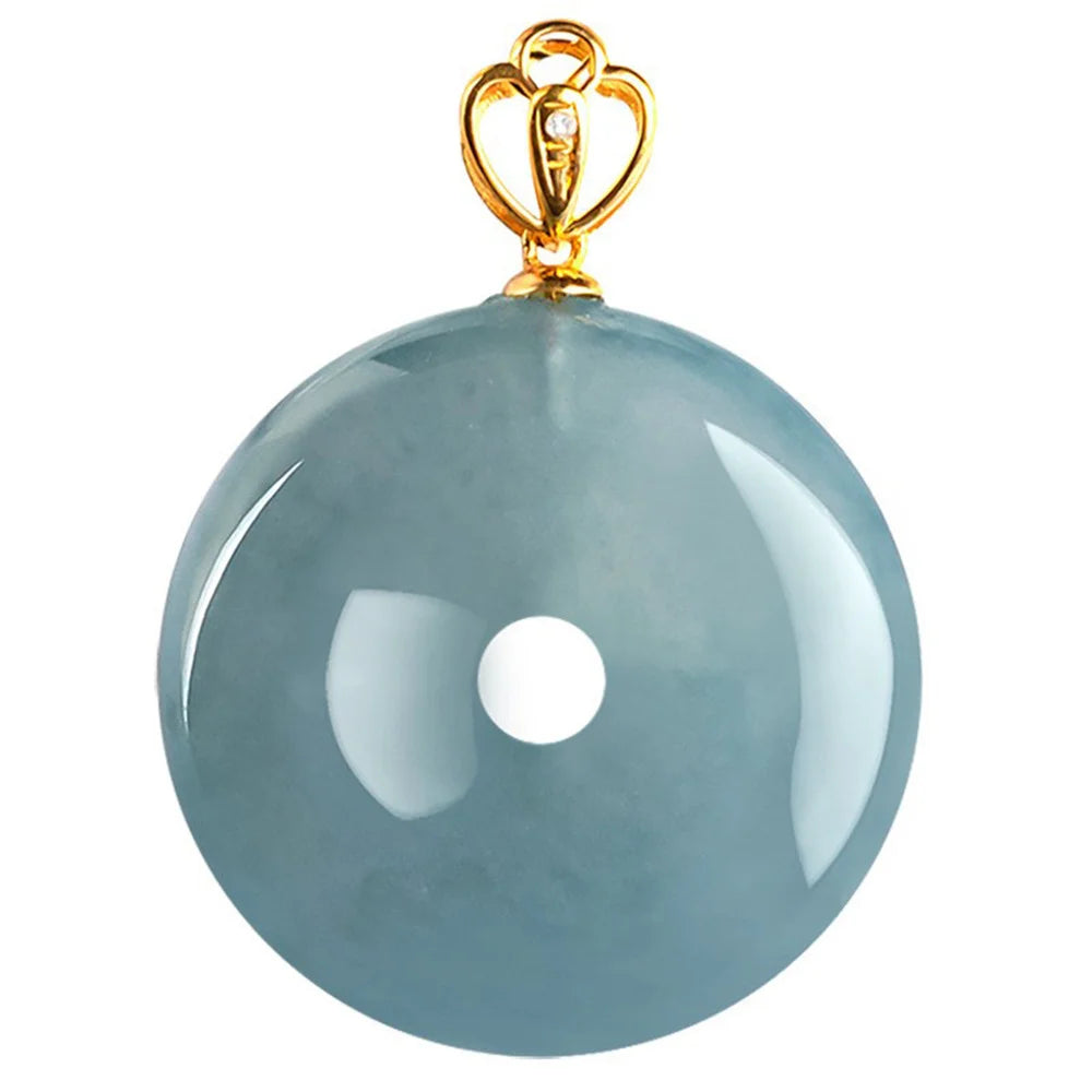 Charm 18K Gold Natural Ice Green Jadeite Round Harmony Buckle Pendant Amulet Necklace Certified Trendy Woman's Jewelry Gift