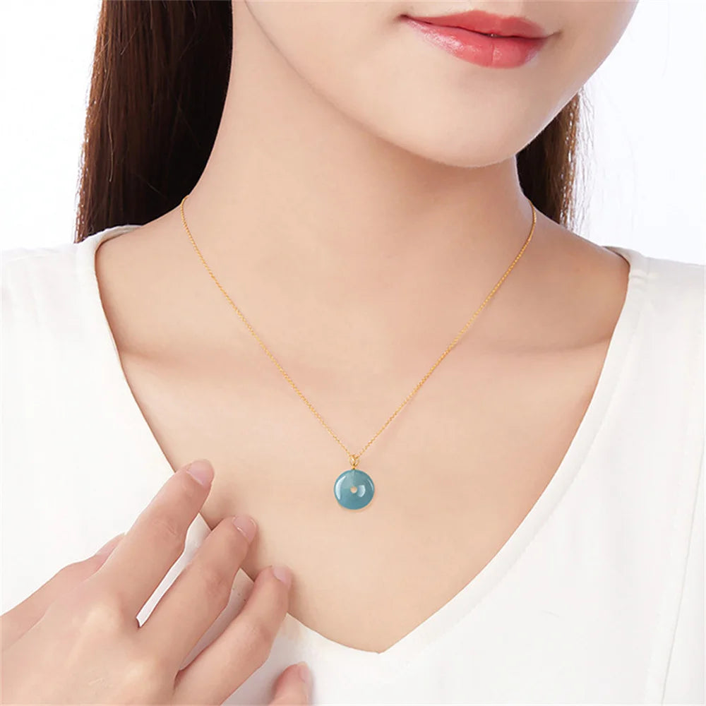 Charm 18K Gold Natural Ice Green Jadeite Round Harmony Buckle Pendant Amulet Necklace Certified Trendy Woman's Jewelry Gift