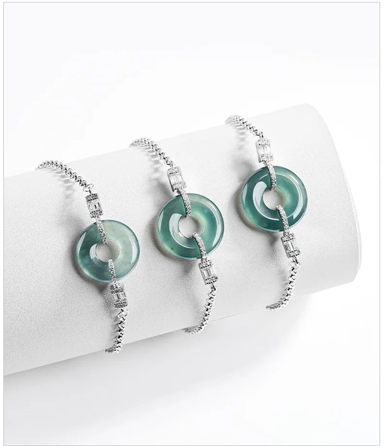 High End Natural A-grade Blue Water Jade Bracelet Ice Jadeite S925 Silver Inlaid Women's Fashion Jewelry Wholesale Drop Shipping