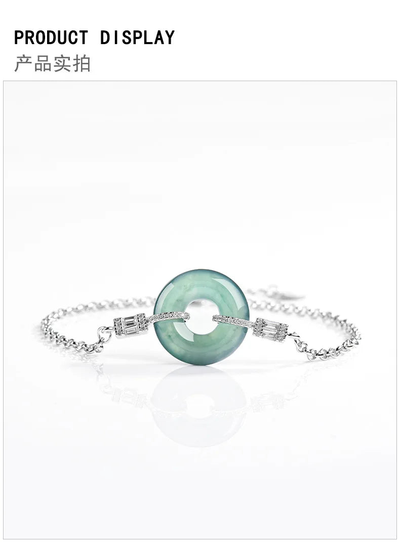 High End Natural A-grade Blue Water Jade Bracelet Ice Jadeite S925 Silver Inlaid Women's Fashion Jewelry Wholesale Drop Shipping