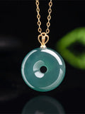 Charm 18K Gold Natural Ice Green Jadeite Round Harmony Buckle Pendant Amulet Necklace Certified Trendy Woman's Jewelry Gift