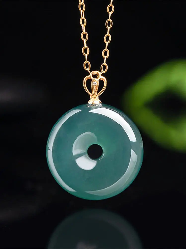 Charm 18K Gold Natural Ice Green Jadeite Round Harmony Buckle Pendant Amulet Necklace Certified Trendy Woman's Jewelry Gift