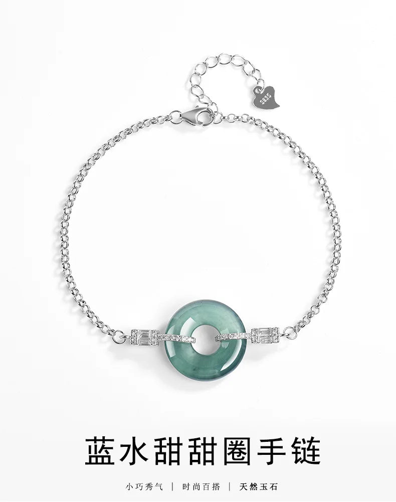 High End Natural A-grade Blue Water Jade Bracelet Ice Jadeite S925 Silver Inlaid Women's Fashion Jewelry Wholesale Drop Shipping