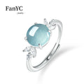 Natural A-grade Jadeite Blue Water Cabochon Ring Sterling Silver Setting with Ice-type Jadeite Adjustable Band Ladies' Gift