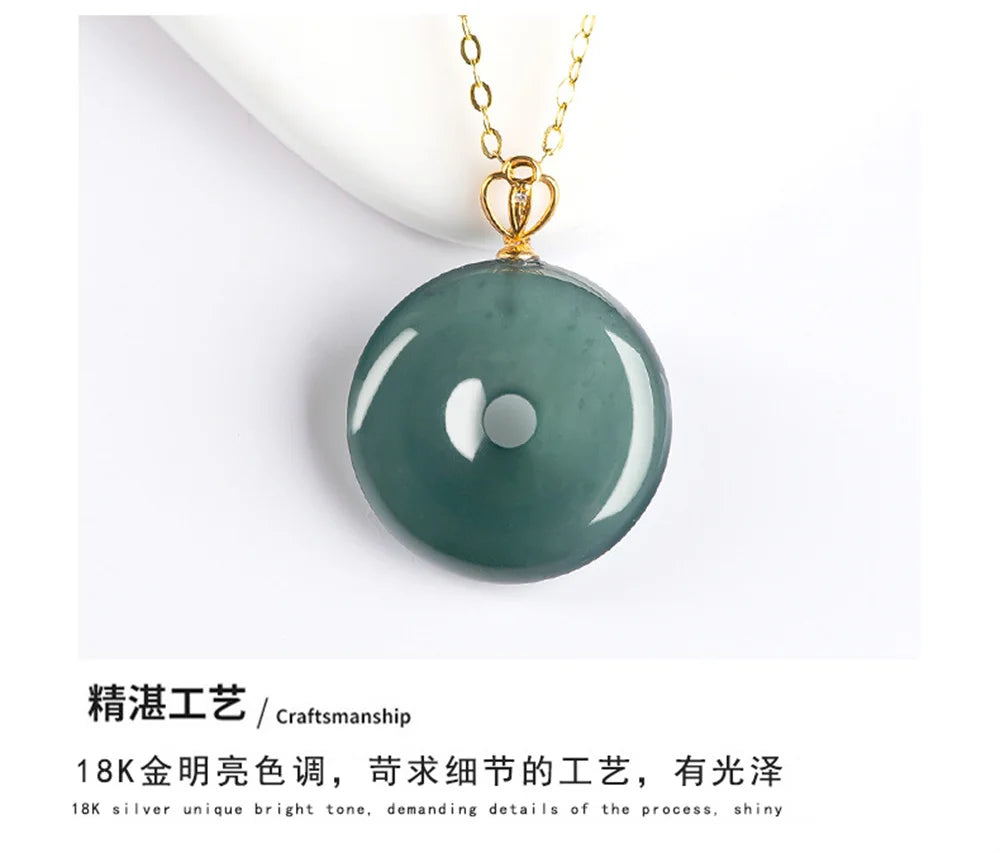 Charm 18K Gold Natural Ice Green Jadeite Round Harmony Buckle Pendant Amulet Necklace Certified Trendy Woman's Jewelry Gift