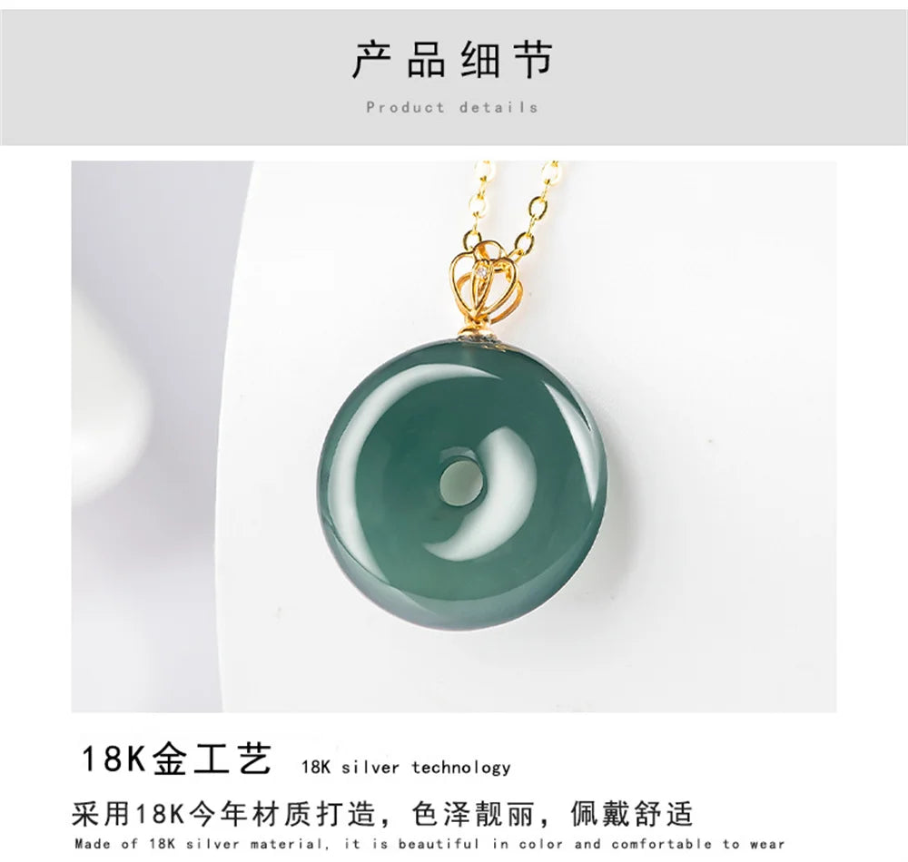 Charm 18K Gold Natural Ice Green Jadeite Round Harmony Buckle Pendant Amulet Necklace Certified Trendy Woman's Jewelry Gift