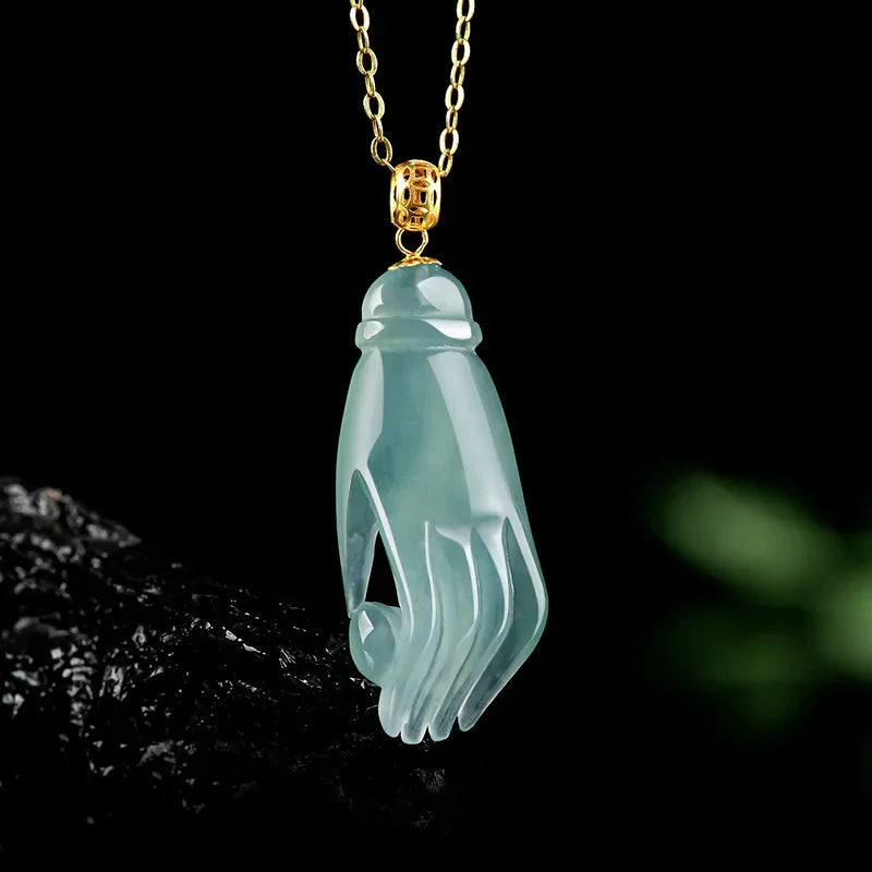 Burmese Jade lotus Dragon Pendant Blue Gemstone Necklace Pendants 18K gold Natural Designer Jadeite Necklaces Gemstones Charm
