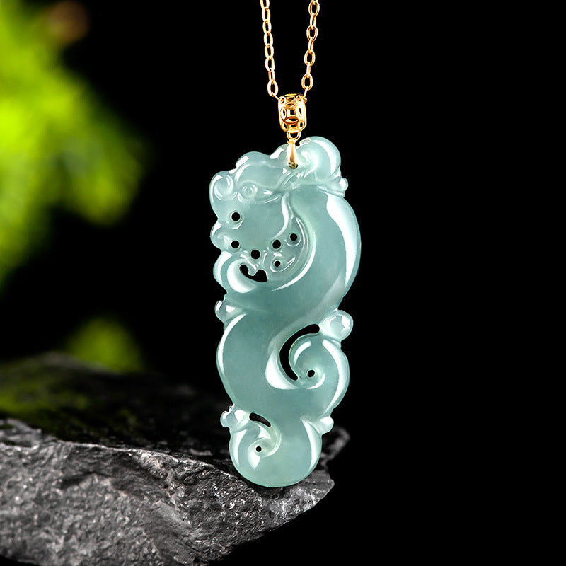 Burmese Jade lotus Dragon Pendant Blue Gemstone Necklace Pendants 18K gold Natural Designer Jadeite Necklaces Gemstones Charm